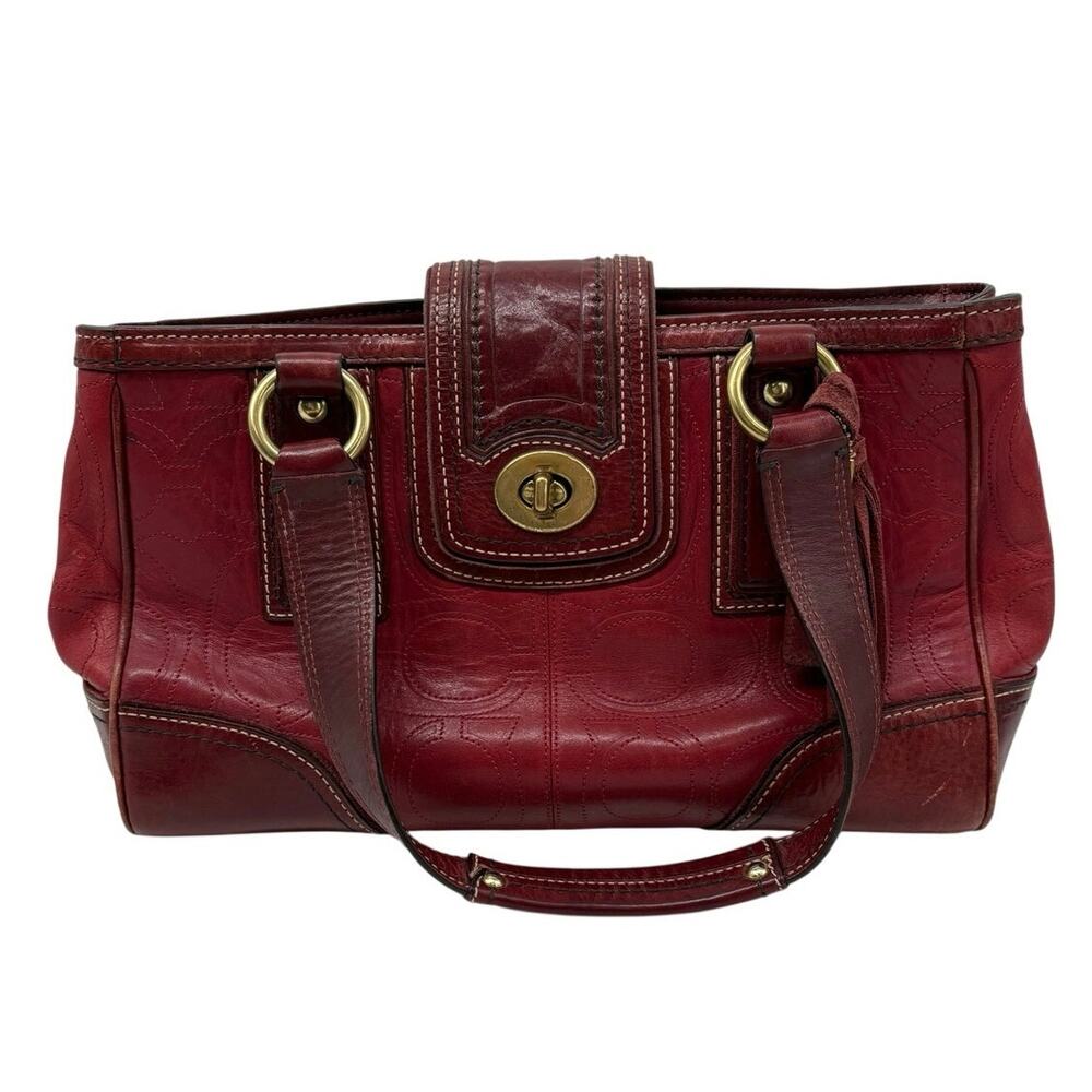 Coach 11330 Hampton Signature Oxblood Red Leather Satchel Shoulder Bag